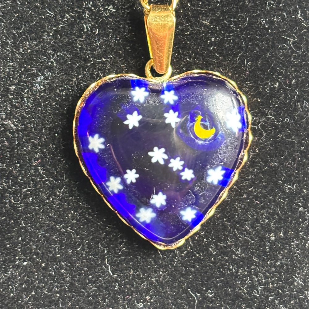 🔵SS Heart Pendant Necklace With Starry Night Design
